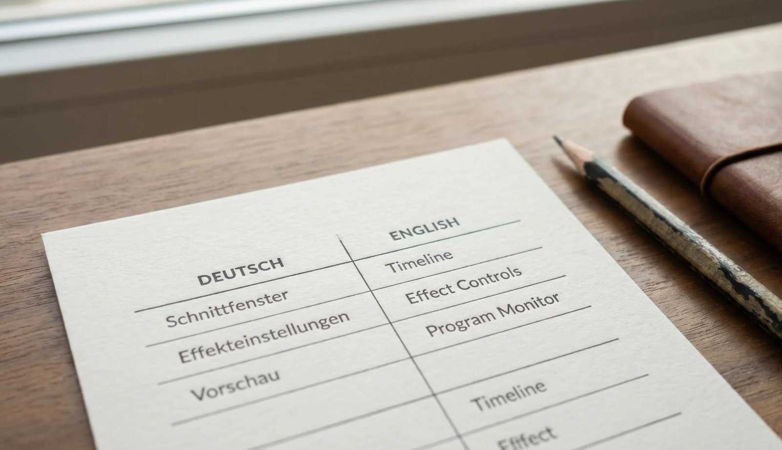 Premiere Pro Deutsch Englisch Überetzungstabelle
