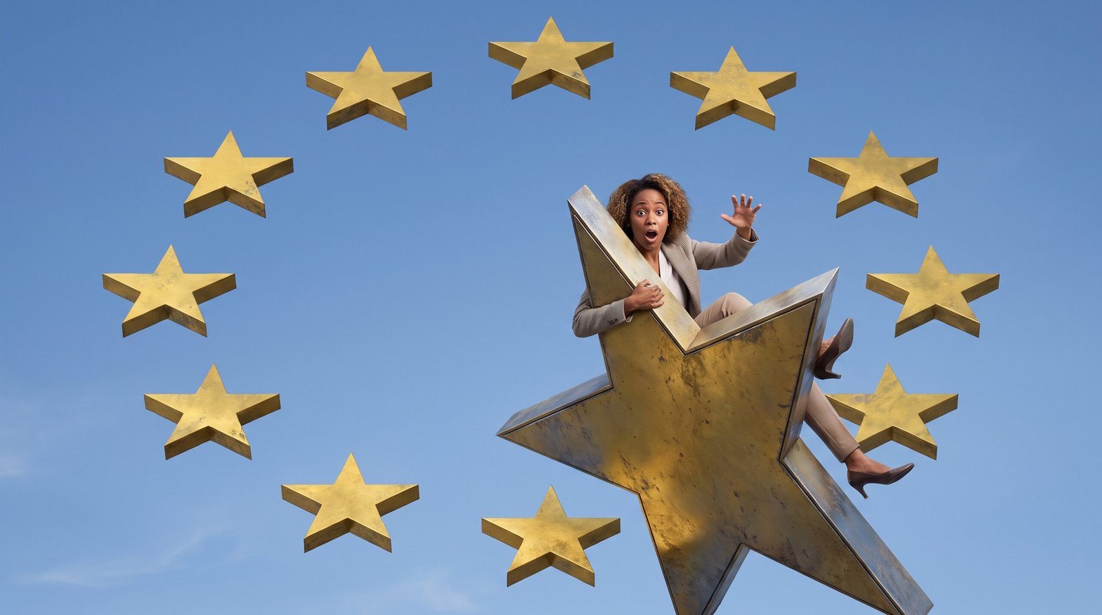 Wie generieren Unternehmen KI-Avatare EU AI ACT konform? - Frau auf Eu Sternen Wie generieren Unternehmen KI-Avatare EU AI ACT konform? - Frau auf Eu Sternen