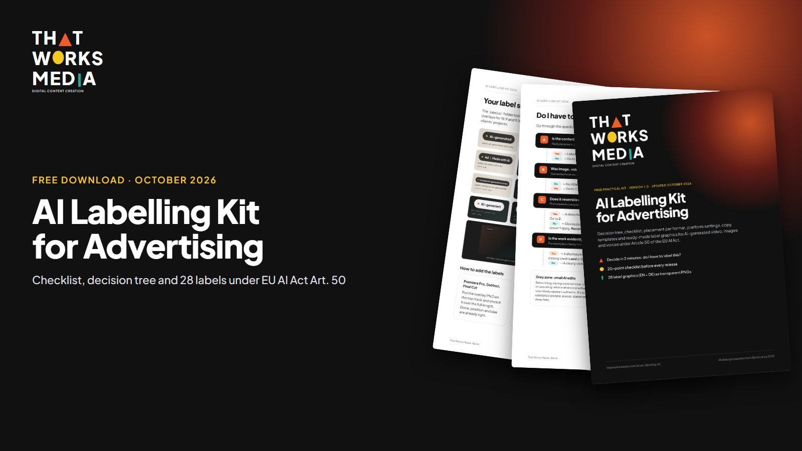 Preview of the AI Labelling Kit: cover, decision tree and label set