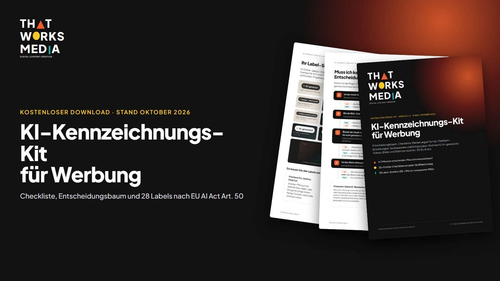 Vorschau des KI-Kennzeichnungs-Kits: Titelseite, Entscheidungsbaum und Label-Set
